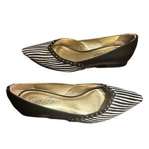 Claire Flowers Black and white leather flat with gold studs Size: 7 NEW